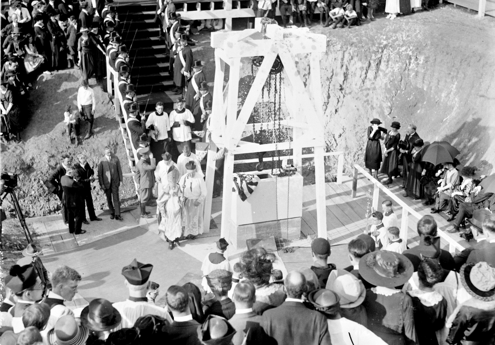 The cornerstone is laid for the National Shrine of the Immaculate Conception in Washington, D.C., in 1920. (Library of Congress) The cornerstone is laid for the National Shrine of the Immaculate Conception in Washington, D.C., in 1920. (Library of Congress)