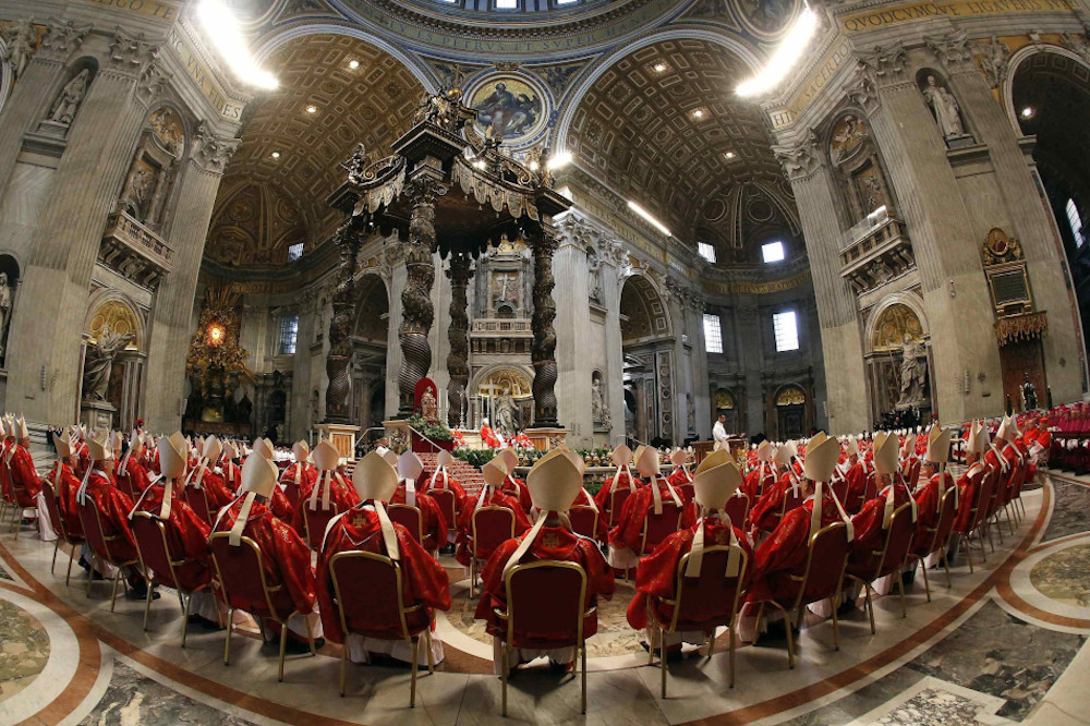 Cardinals from around the world attend a Mass for the election of the Roman pontiff in St. Peter's Basilica at the Vatican March 12, 2013. (CNS/Reuters/Stefano Rellandini) 