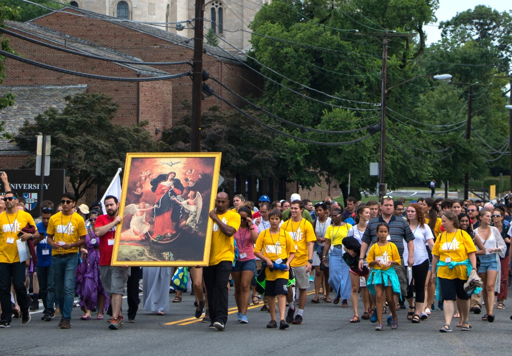 World Youth Day Unite participants march near Washington's Basilica of the National Shrine of the Immaculate Conception July 22, 2017. (CNS/Archdiocese of Washington/Courtesy of Daphne Stubbolo) World Youth Day Unite participants march near Washington's Basilica of the National Shrine of the Immaculate Conception July 22, 2017. (CNS/Archdiocese of Washington/Courtesy of Daphne Stubbolo)