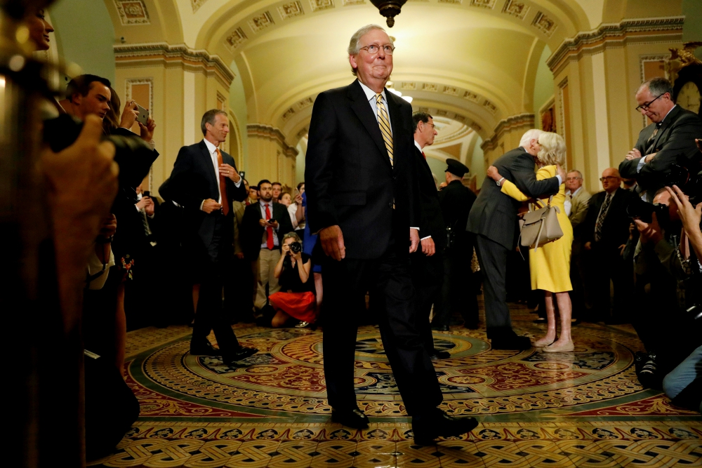 Senate Majority Leader Mitch McConnell, R-Ky., on Capitol Hill in Washington July 25 (CNS/Reuters/Aaron P. Bernstein) Senate Majority Leader Mitch McConnell, R-Ky., on Capitol Hill in Washington July 25