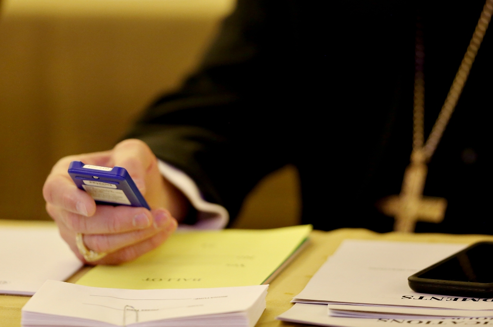 A bishop votes during elections Nov. 14 at the fall general assembly of the U.S. Conference of Catholic Bishops in Baltimore. (CNS/Bob Roller) 