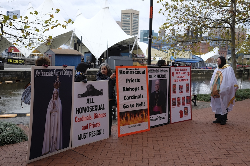 Protesters gathered for a rally Nov. 13, 2018, sponsored by Church Militant in Baltimore. (CNS/Tennessee Register/Rick Musacchio)