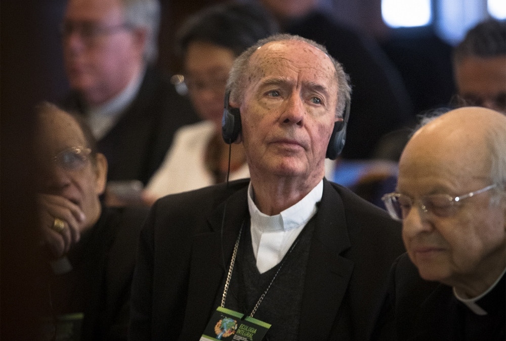 Brazilian Cardinal Claudio Hummes, relator general for the upcoming Synod of Bishops on the Amazon, listens to a presentation in French during the Integral Ecology summit at Georgetown University in Washington March 19. (CNS/Tyler Orsburn) Brazilian Cardinal Claudio Hummes, relator general for the upcoming Synod of Bishops on the Amazon, listens to a presentation in French during the Integral Ecology summit at Georgetown University in Washington March 19. (CNS/Tyler Orsburn)