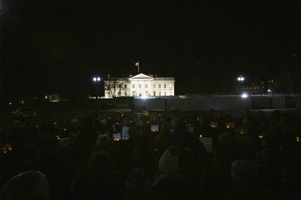 People gather near the White House Jan. 6 in Washington during a candlelight vigil to call for peaceful solutions to rising tensions between the United States and Iran. (CNS/Tyler Orsburn) People gather near the White House Jan. 6 in Washington during a candlelight vigil to call for peaceful solutions to rising tensions between the United States and Iran. (CNS/Tyler Orsburn)