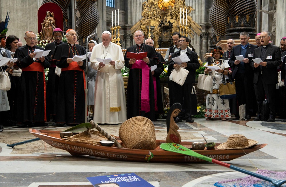 Pope Francis attends a prayer service at the start of the first session Synod of Bishops for the Amazon at the Vatican Oct. 7, 2019. (CNS/Vatican Media)