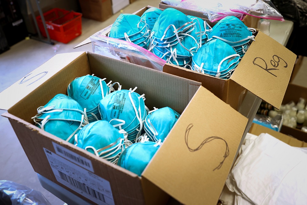 Boxes of N95 masks at an emergency coronavirus command center March 17 in New Rochelle, New York (CNS / Reuters / Mike Segar)