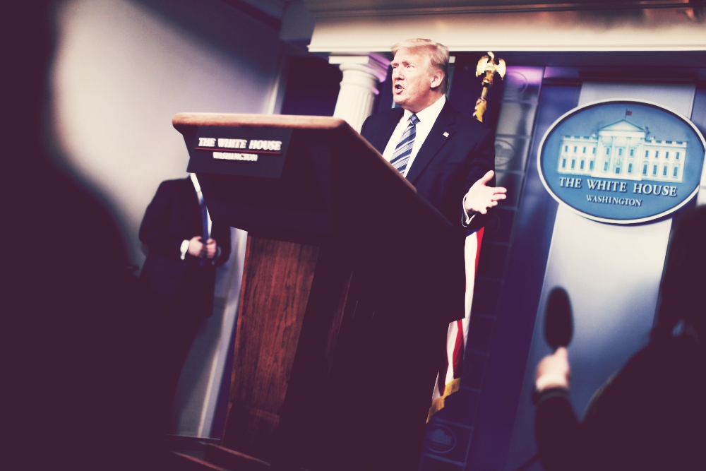 President Donald Trump speaks during the daily coronavirus disease outbreak task force briefing at the White House in Washington April 21. (CNS/Reuters/Jonathan Ernst)