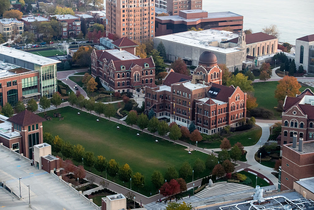 An aerial view of the Lake Shore campus of Loyola University Chicago is seen in 2019. (CNS/Courtesy of Loyola University Chicago/Lukas Keapproth) An aerial view of the Lake Shore campus of Loyola University Chicago is seen in 2019. (CNS/Courtesy of Loyola University Chicago/Lukas Keapproth)