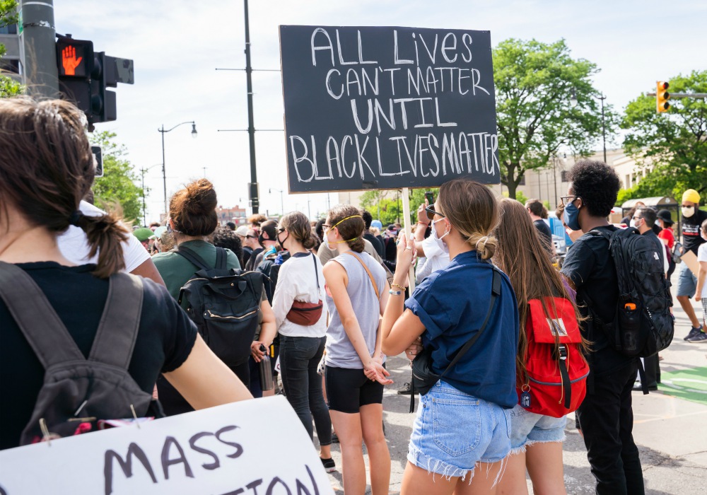 Protesters gather at a June 4 demonstration in downtown Detroit following the killing of George Floyd, a Black man, by a white police officer in Minneapolis May 25. (CNS/Detroit Catholic/Valaurian Waller) Protesters gather at a June 4 demonstration in downtown Detroit following the killing of George Floyd, a Black man, by a white police officer in Minneapolis May 25. (CNS/Detroit Catholic/Valaurian Waller)