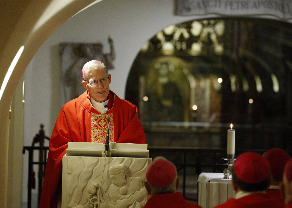 Archbishop John Wester of Santa Fe, New Mexico, gives the homily during Mass in the crypt of St. Peter's Basilica Feb. 10, 2020, while he and other U.S. bishops from the Southwest region made their "ad limina" visits to the Vatican. (CNS photo/Paul Haring