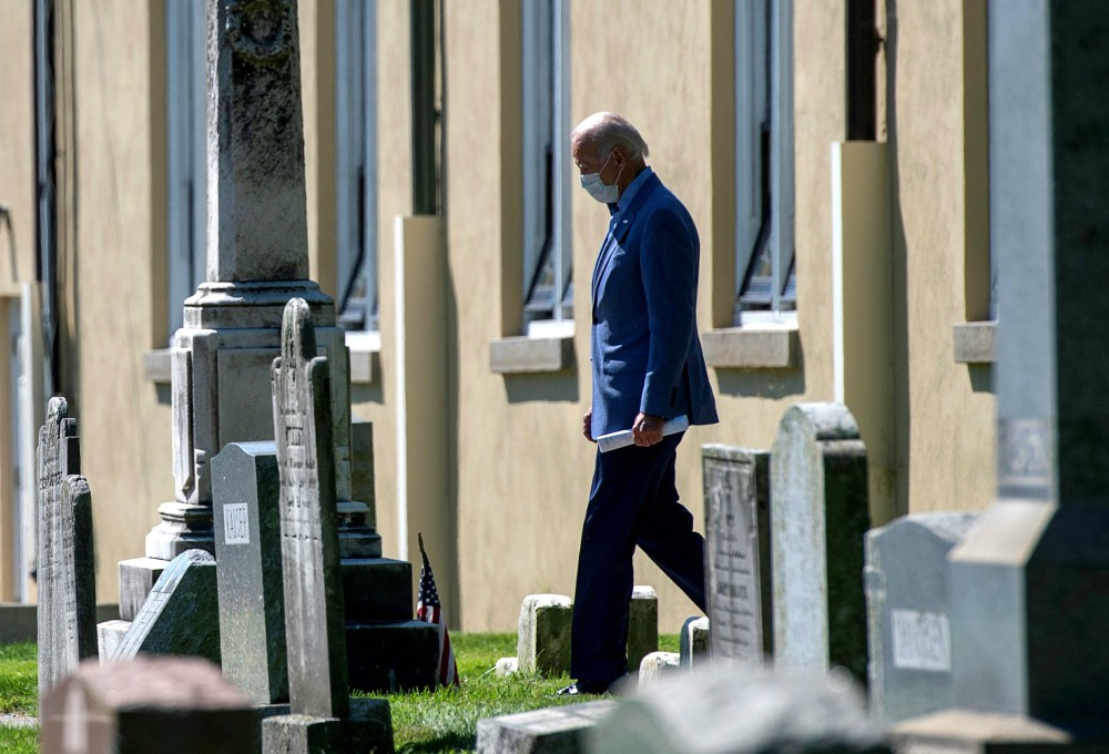 Democratic presidential candidate Joe Biden departs Mass at St. Joseph's on the Brandywine Church in Greenville, Delaware, Sept. 6. (CNS/Reuters/Mark Makela)