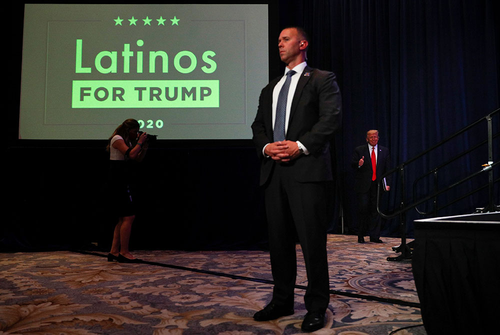 President Donald Trump walks on stage before delivering remarks during a Latinos For Trump campaign event Sept. 25 at the Trump National Doral Miami resort in Doral, Florida. (CNS/Tom Brenner, Reuters)