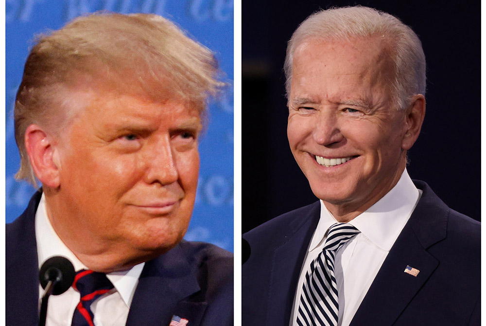 President Donald Trump and former Vice President Joe Biden, the Democratic nominee for president, are seen in this composite photo. (CNS composite/photos by Jonathan Ernst and Brian Snyder, Reuters)