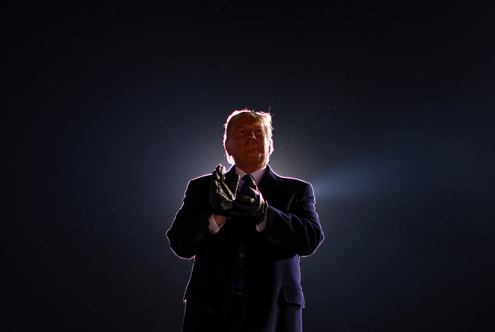 President Donald Trump is seen at the end of his campaign rally at Eppley Airfield Oct. 27 in Omaha, Nebraska. (CNS/Jonathan Ernst, Reuters)