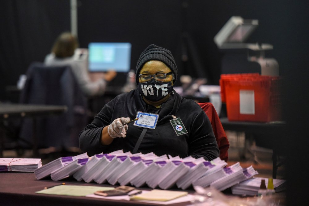 An election worker in Houston processes mail-in ballots Nov. 2, 2020. Election Day was Nov. 3. (CNS/Callaghan O'Hare, Reuters) An election worker in Houston processes mail-in ballots Nov. 2, 2020. Election Day was Nov. 3. (CNS/Callaghan O'Hare, Reuters)
