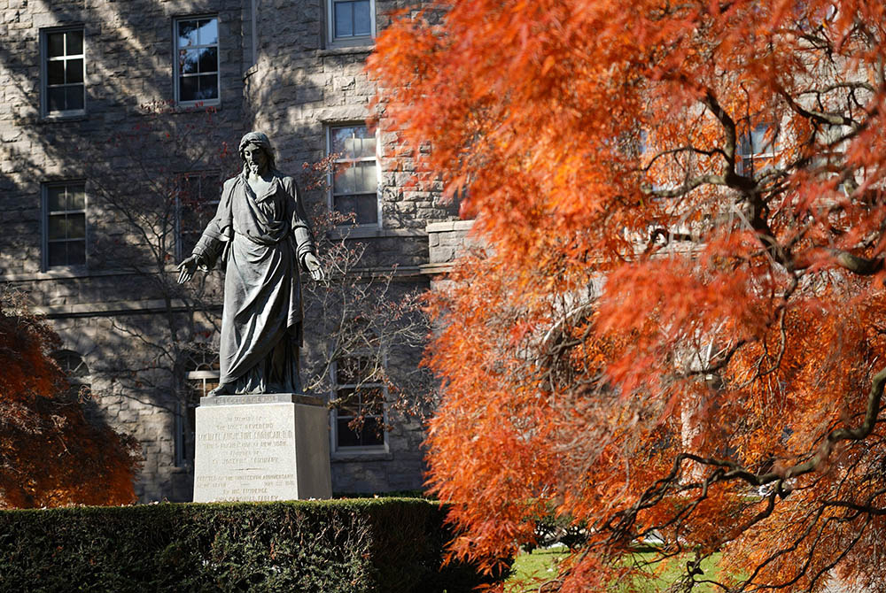 A statue of Jesus is seen at St. Joseph's Seminary in Yonkers, New York A statue of Jesus is seen amid autumn leaves at St. Joseph's Seminary Nov. 7, 2020, in Yonkers, New York. (CNS/Gregory A. Shemitz)