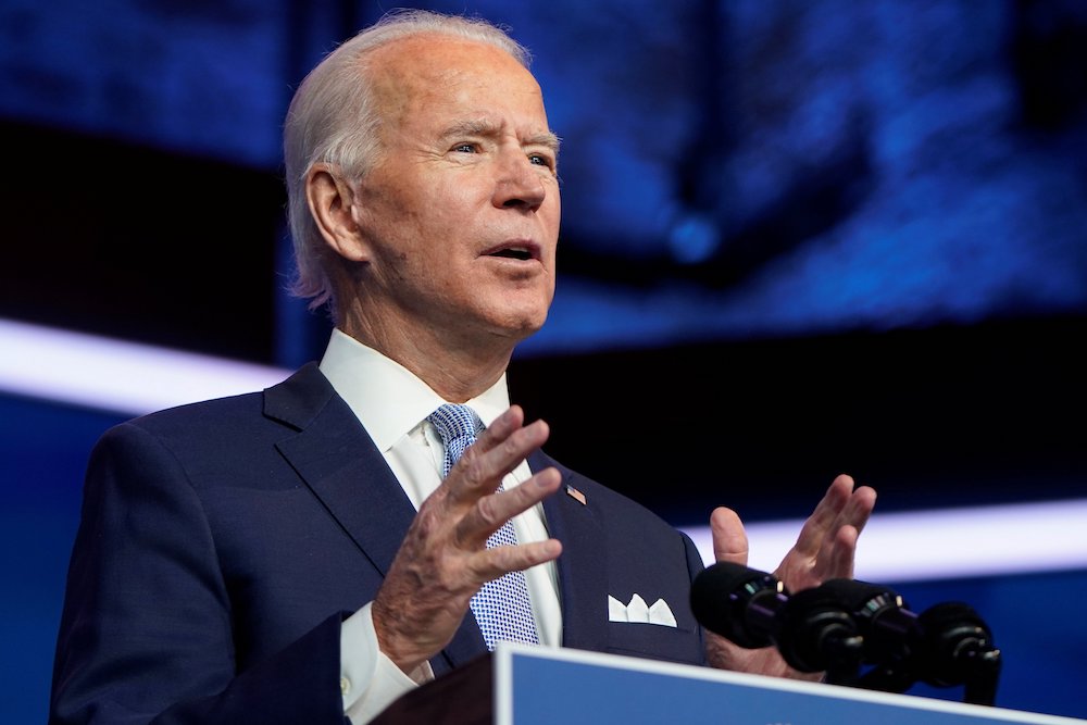 President-elect Joe Biden speaks at his transition headquarters in Wilmington, Delaware, Nov. 24. (CNS/Reuters/Joshua Roberts)