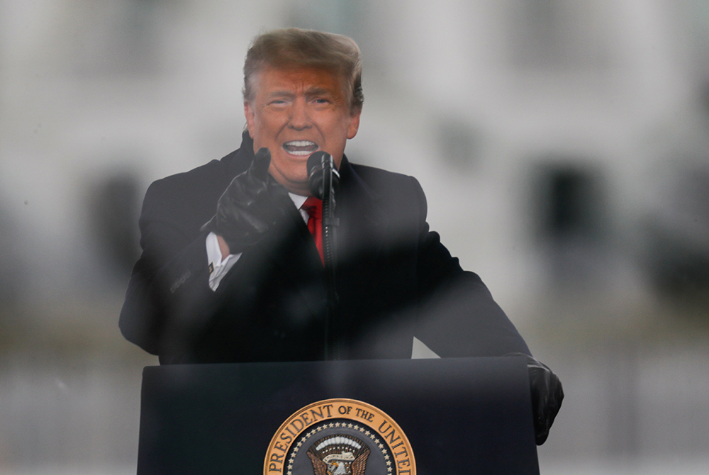 President Donald Trump speaks near the White House Jan. 6 in Washington, during a rally to contest the certification of the 2020 presidential election. (CNS/Jim Bourg, Reuters) President Donald Trump speaks near the White House Jan. 6 in Washington, during a rally to contest the certification of the 2020 presidential election. (CNS/Jim Bourg, Reuters)