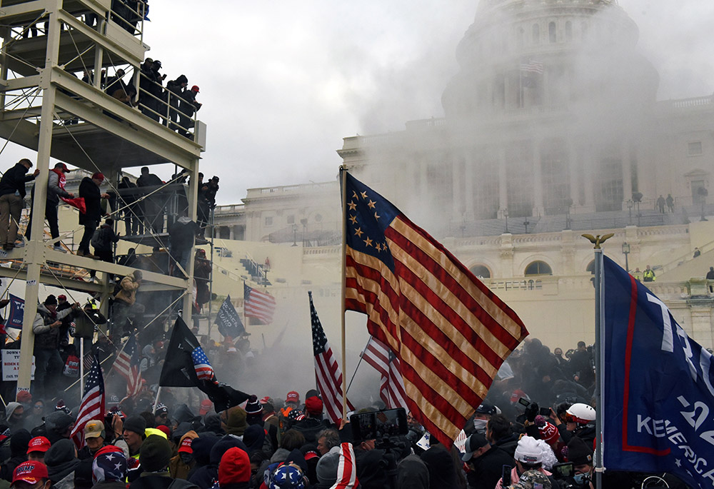 Supporters of President Donald Trump gather in front of the U.S. Capitol Jan. 6, 2021, in Washington. (CNS/Reuters/Stephanie Keith)