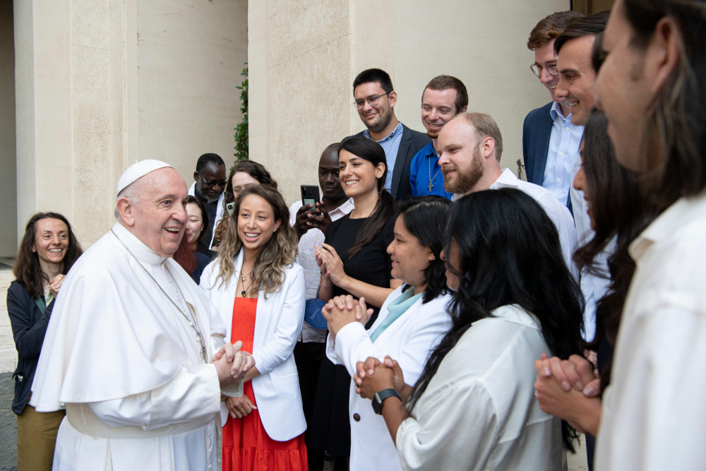 Pope Francis meets participants in the "Faith Communication in the Digital World" project, sponsored by the Vatican's Dicastery for Communication, during his general audience at the Vatican June 9, 2021