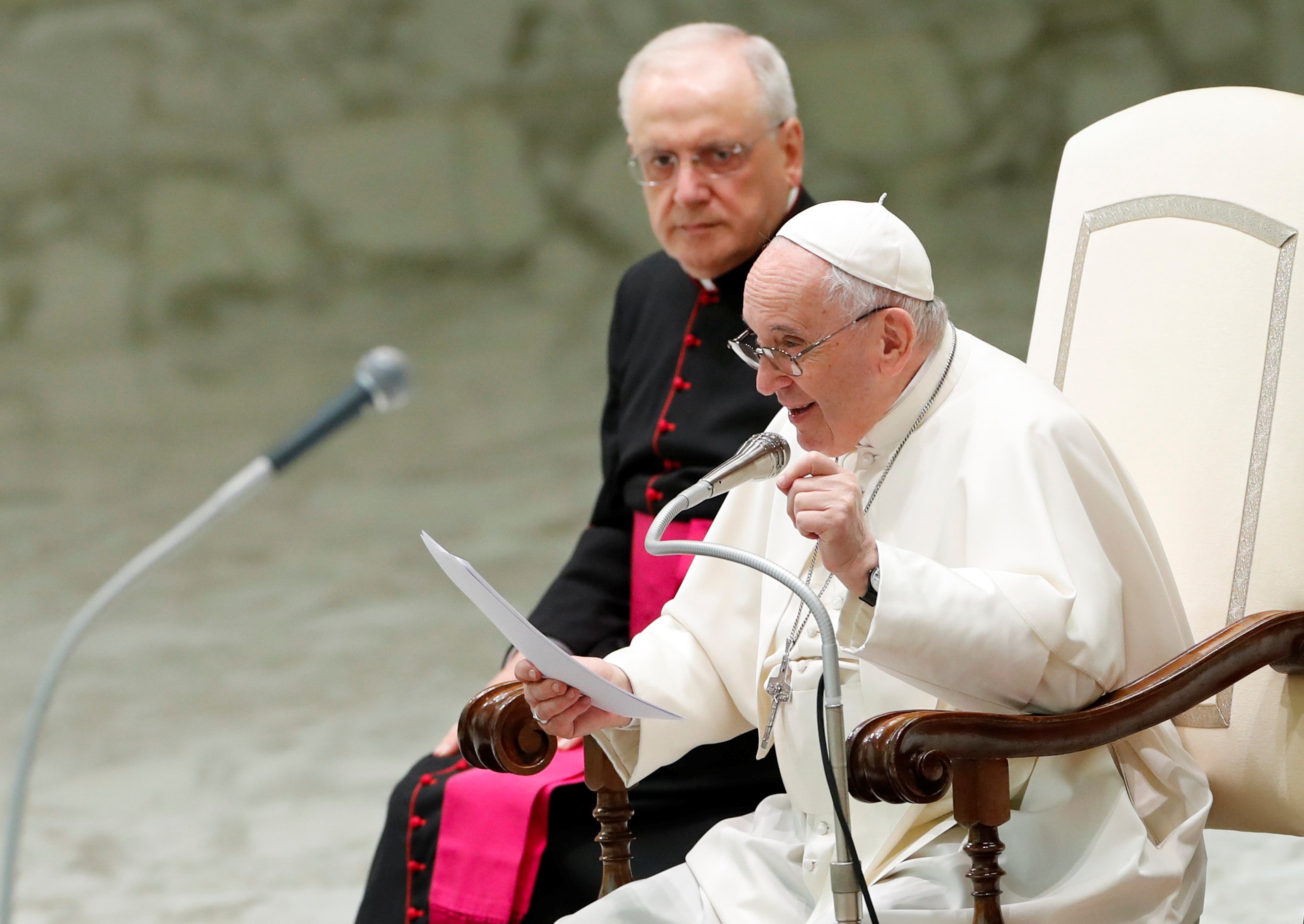 Pope Francis gestures as he speaks during the weekly general audience at the Vatican Oct. 20, 2021. (CNS photo/Remo Casilli, Reuters)