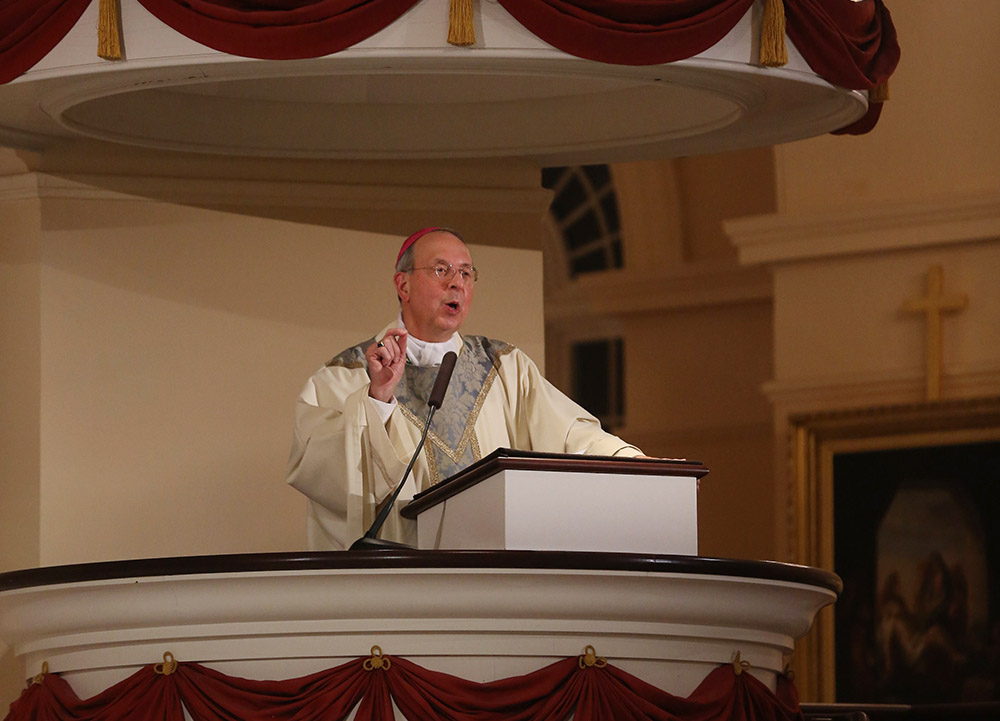 Archbishop William Lori delivers the homily during Mass Nov. 15 at the Basilica of the National Shrine of the Assumption of the Blessed Virgin Mary in Baltimore during the fall general assembly of the U.S. Conference of Catholic Bishops. (CNS/Bob Roller)