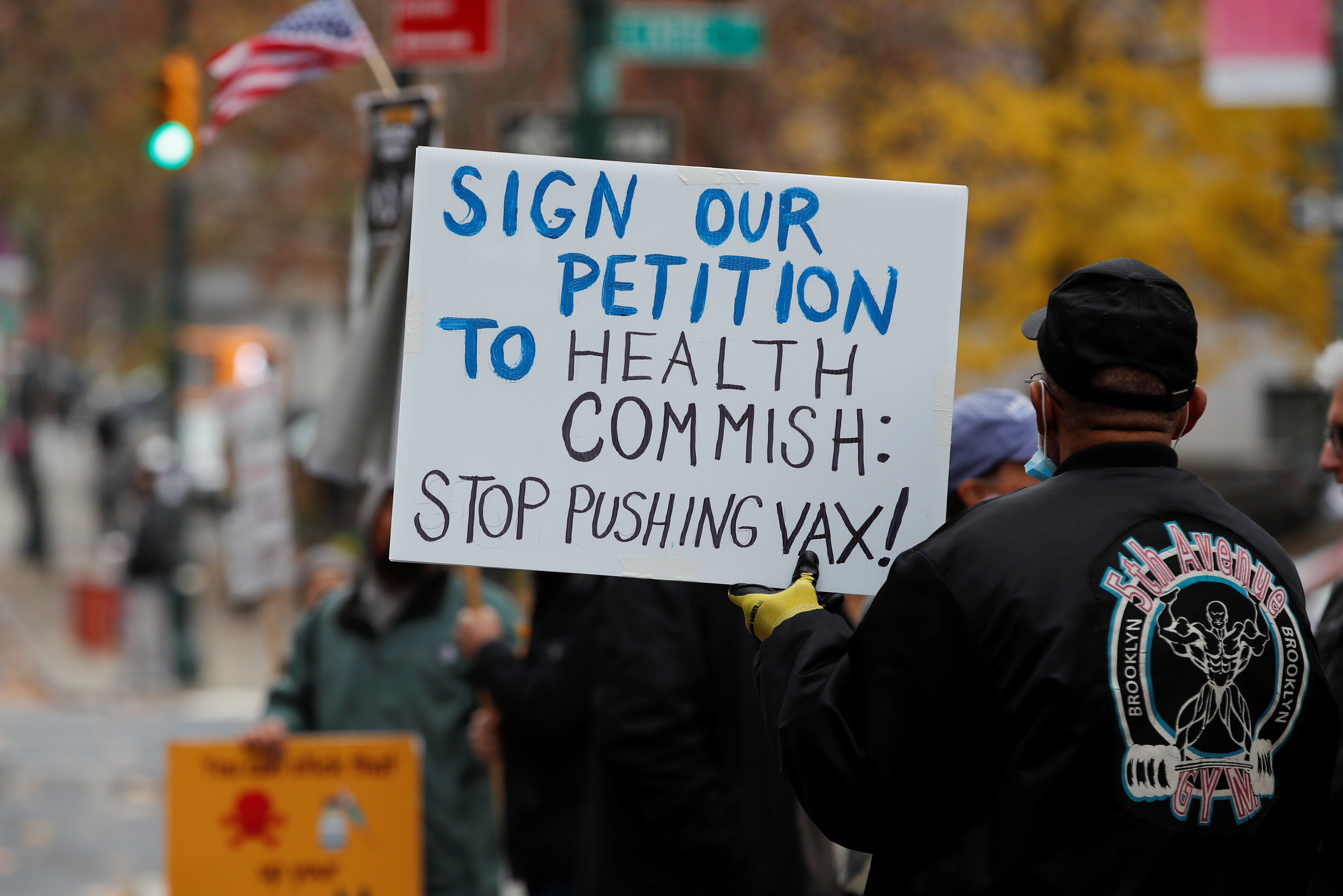 Protesters demonstrate outside the New York City Department of Health offices on Dec. 6, 2021. (CNS photo/Mike Segar, Reuters)