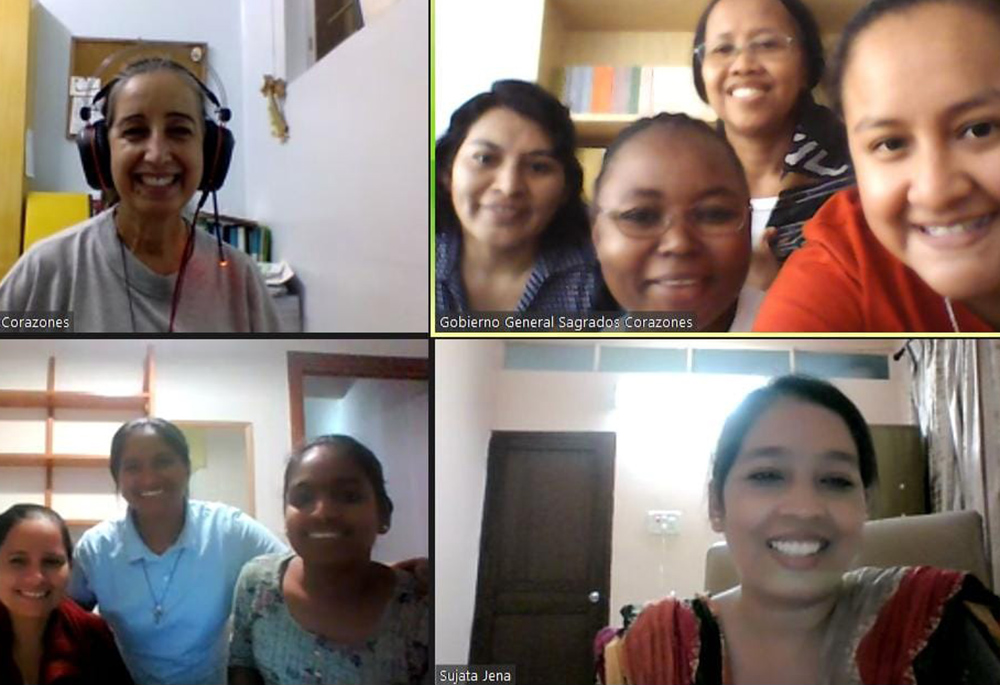 Suata Jena, bottom right, speaks to international juniors of the Congregation of the Sacred Hearts of Jesus and Mary in September; the sisters were preparing for final vows. (Courtesy of Sujata Jena)