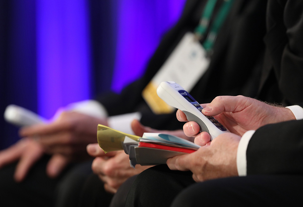 Bishops vote Nov. 12, 2019, during the fall general assembly of the U.S. Conference of Catholic Bishops in Baltimore. The agenda for the Nov. 14-17, 2022, general assembly includes elections for new conference leaders. (CNS/Bob Roller)