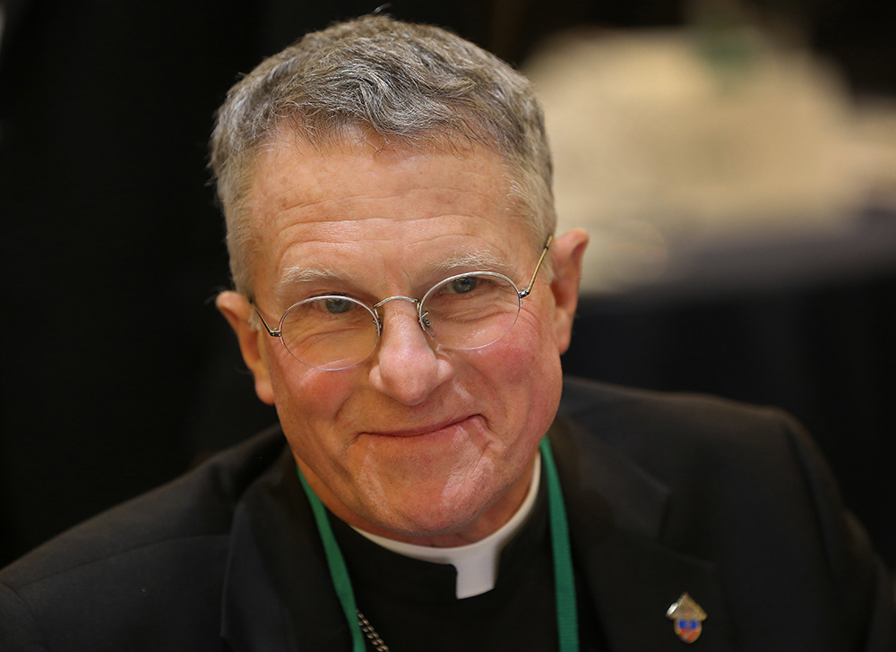 Archbishop Timothy Broglio of the U.S. Archdiocese for the Military Services smiles Nov. 15 after being elected president of the U.S. Conference of Catholic Bishops during a session of the fall general assembly of the bishops in Baltimore. (CNS/Bob Roller)