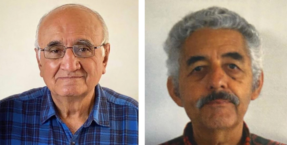 The headshots of two older brown men are shown side by side. One has a moustache, the other glasses