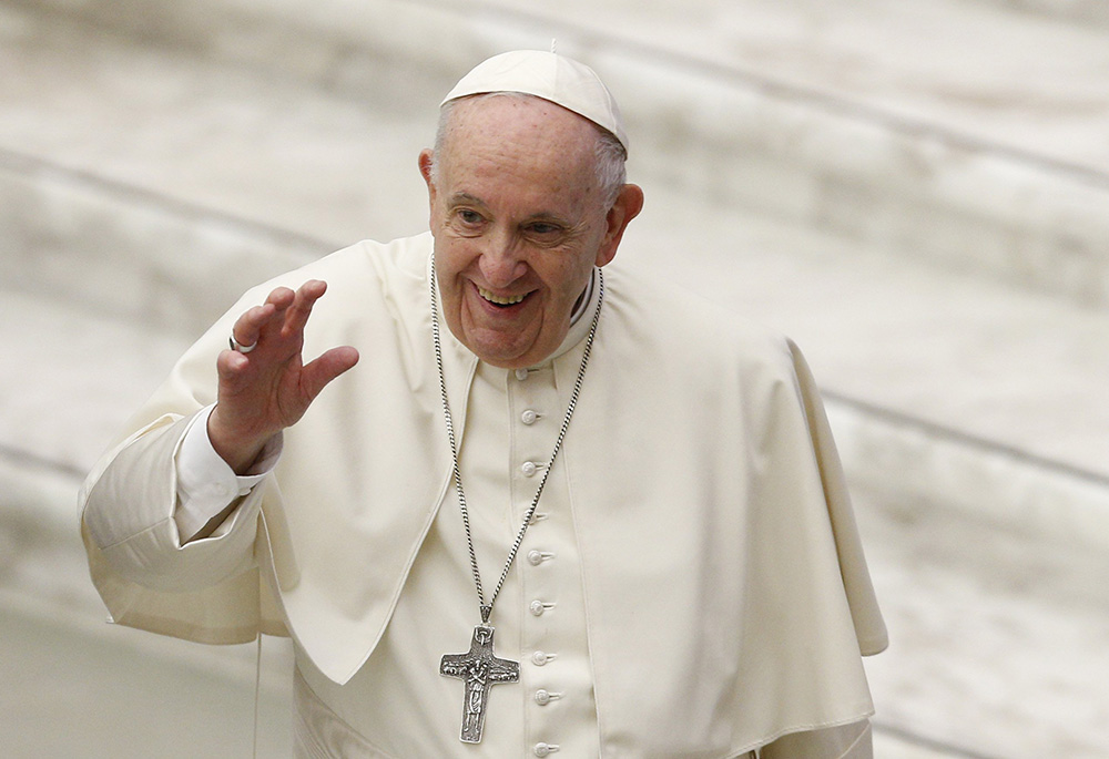 Pope Francis greets the crowd during his general audience in the Paul VI hall Jan. 26 at the Vatican. (CNS/Paul Haring) Pope Francis greets the crowd during his general audience in the Paul VI hall Jan. 26 at the Vatican. (CNS/Paul Haring)