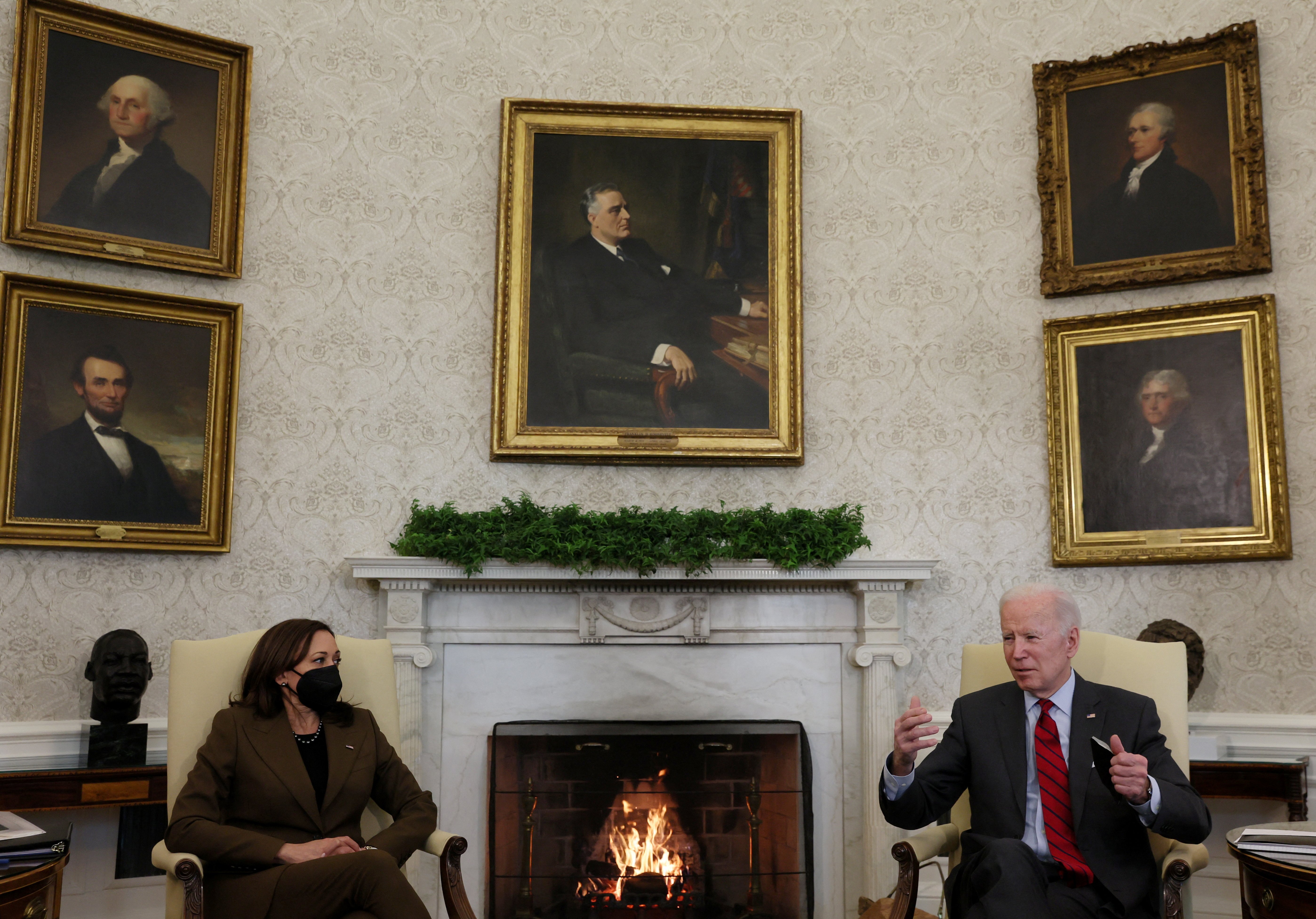 President Joe Biden and Vice President Kamala Harris are seen at the White House in Washington Feb. 1, 2022. (CNS photo/Leah Millis, Reuters)