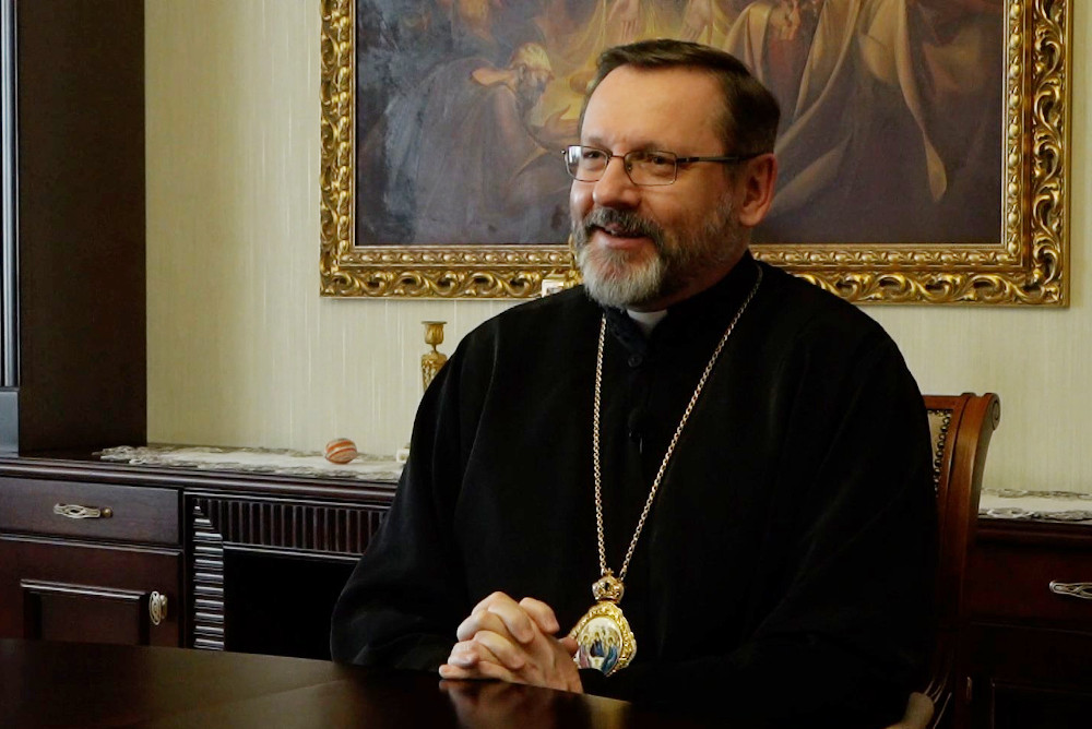 Archbishop Sviatoslav Shevchuk of Kyiv-Halych, head of the Ukrainian Catholic Church, speaks in Kyiv, Ukraine, May 30. (CNS/Voznyak Production)