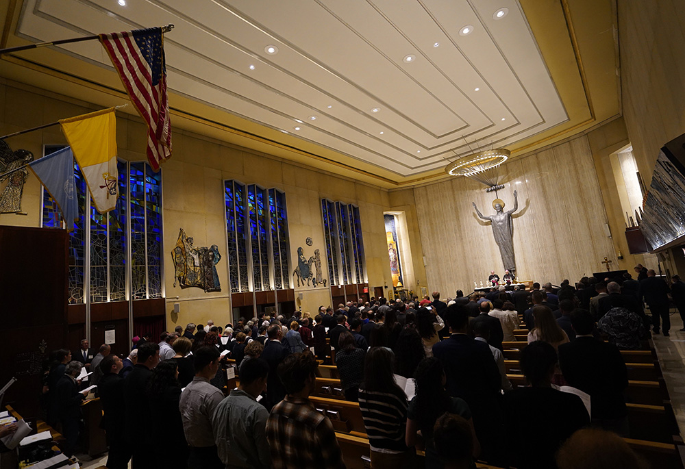 United Nations diplomats and other guests gather for a prayer service Sept. 12 at the Church of the Holy Family in New York City. (CNS/Gregory A. Shemitz)