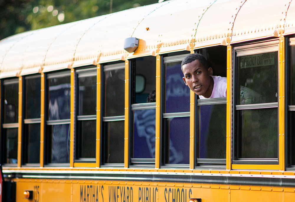 A migrant is seen on a bus Sept. 14 in Martha's Vineyard, Massachusetts. (CNS/Vineyard Gazette via Reuters/Ray Ewing) A migrant is seen on a bus Sept. 14 in Martha's Vineyard, Massachusetts. (CNS/Vineyard Gazette via Reuters/Ray Ewing)