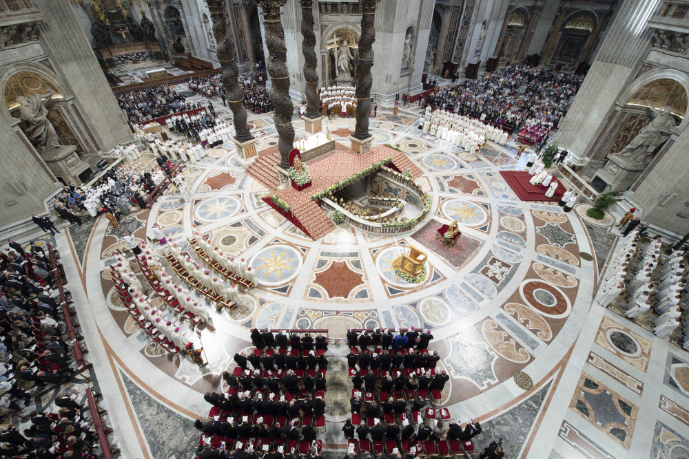 Pope Francis celebrates Mass in St. Peter's Basilica Oct. 11, 2022, to mark the 60th anniversary of the opening of the Second Vatican Council. (CNS photo/Vatican Media)