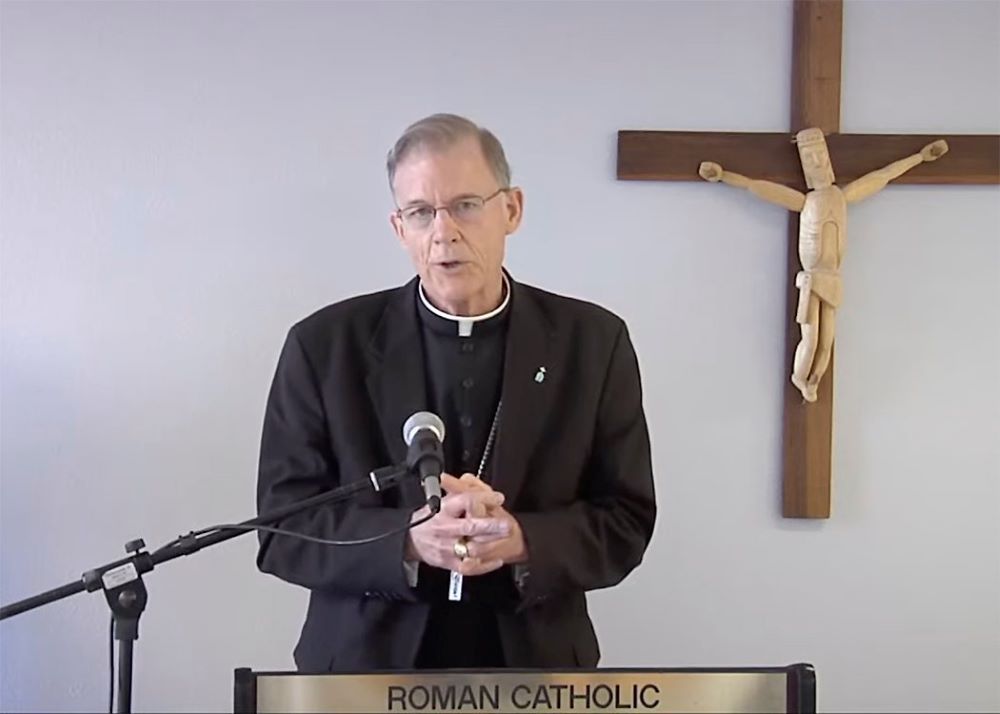 Archbishop John Wester of Santa Fe, N.M., is seen during a virtual press conference to discuss his pastoral letter on the growing need for nuclear arms disarmament Jan. 11, 2022. 