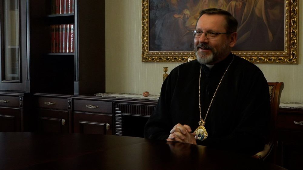 Archbishop Sviatoslav Shevchuk of Kyiv-Halych, head of the Ukrainian Catholic Church, speaks in Kyiv, Ukraine, May 30, 2022. (CNS photo/Voznyak Production)