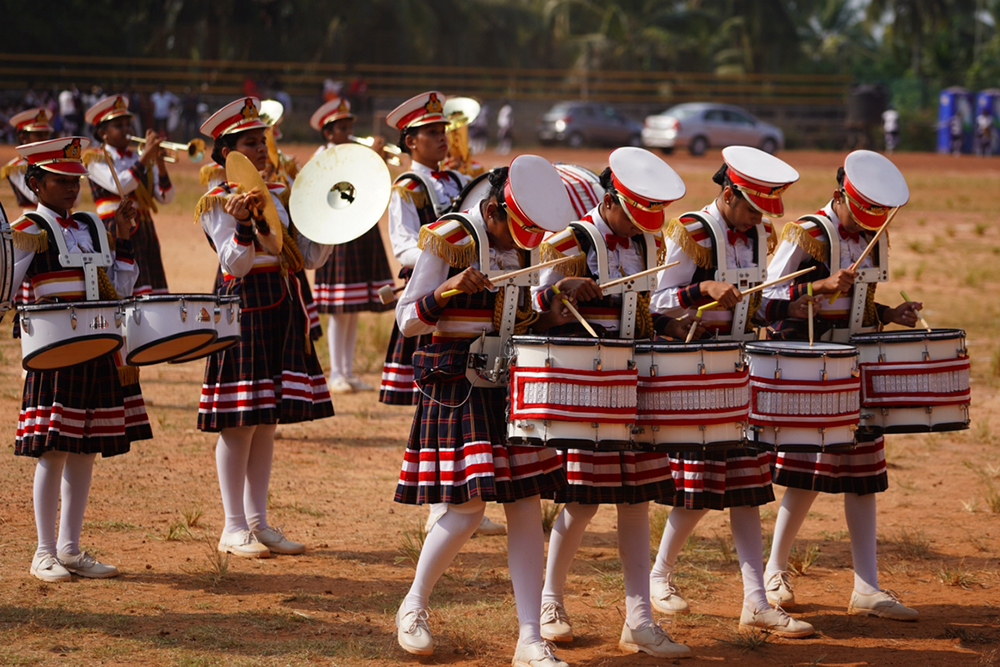 St. Joseph's Anglo-Indian School band performs at Kalolsavam, India's largest school cultural festival, in Kozhikode, Kerala. The team, prepared by Apostolic Carmel Sr. Maria Gracia, won an A grade in the competition. (Courtesy of Maria Gracia)