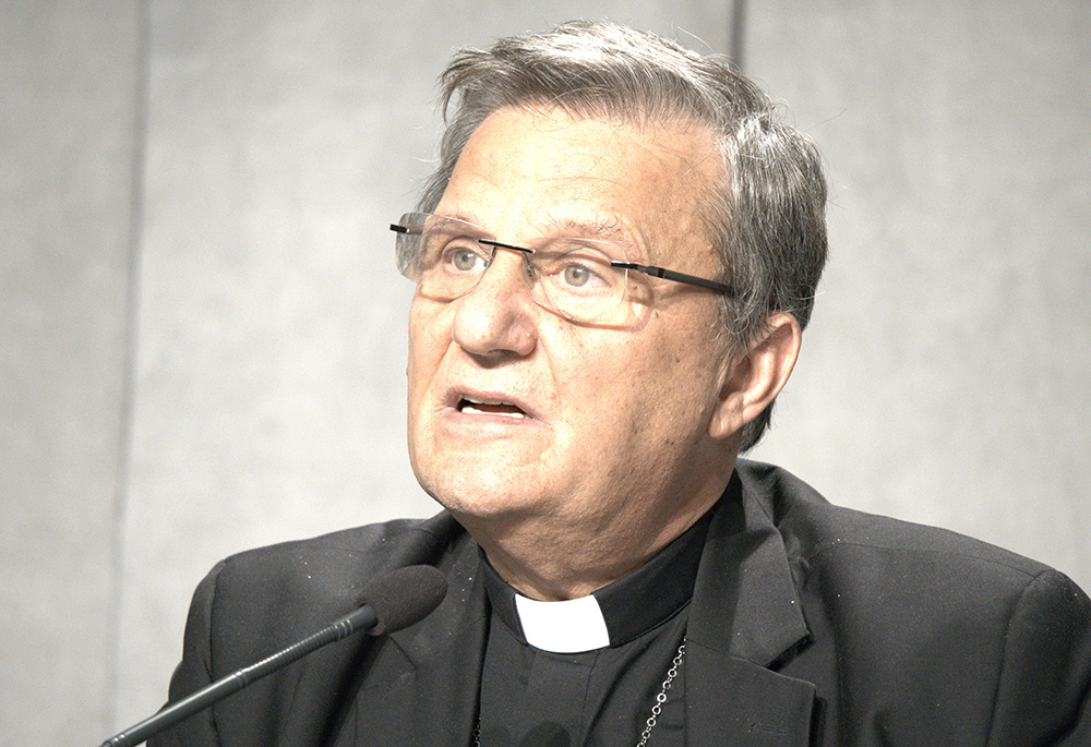 Cardinal Mario Grech, secretary-general of the Synod of Bishops, speaks during a news conference at the Vatican Oct. 27, 2022, to present the document for the continental phase of the synod on synodality. (CNS/Junno Arocho Esteves)