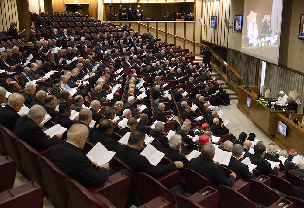 Pope Francis meets with cardinals from around the world Aug. 30, 2022, at the Vatican. The meeting was to reflect on the apostolic constitution Praedicate Evangelium ("Preach the Gospel") on the reform of the Roman Curia. (CNS/Vatican Media)