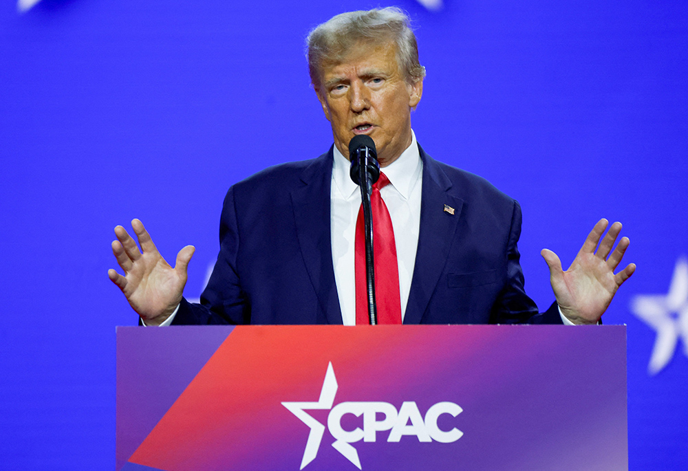 Former U.S. President Donald Trump speaks during the Conservative Political Action Conference at Gaylord National Convention Center March 4 in National Harbor, Maryland. (OSV News/Reuters/Evelyn Hockstein)