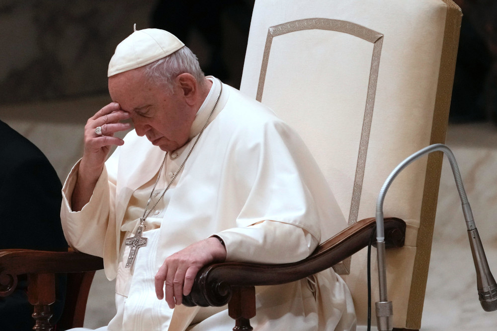 Pope Francis attends his weekly general audience in the Paul VI Hall at the Vatican, Dec. 14, 2022. (AP/Domenico Stinellis)