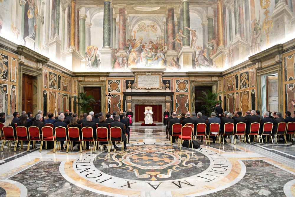 ope Francis speaks to a delegation from the the Organization of Catholic Universities of Latin America and the Caribbean during a meeting at the Vatican May 4, 2023. (CNS photo/Vatican Media)