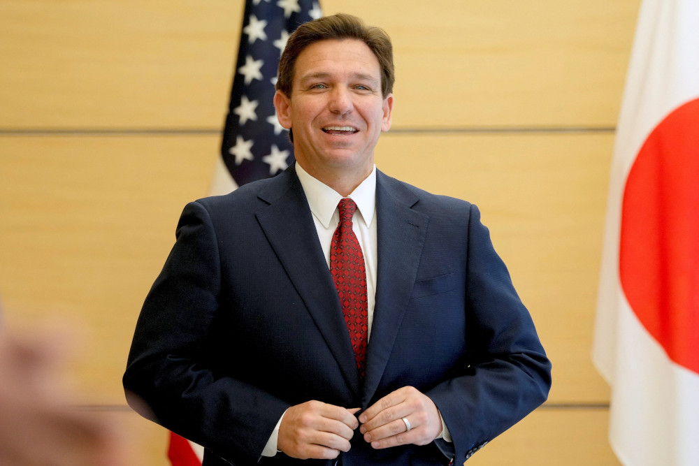 Florida Gov. Ron DeSantis smiles in Tokyo, Japan, April 24, during an international trade mission. (OSV News/Kimimasa Mayama, pool via Reuters)