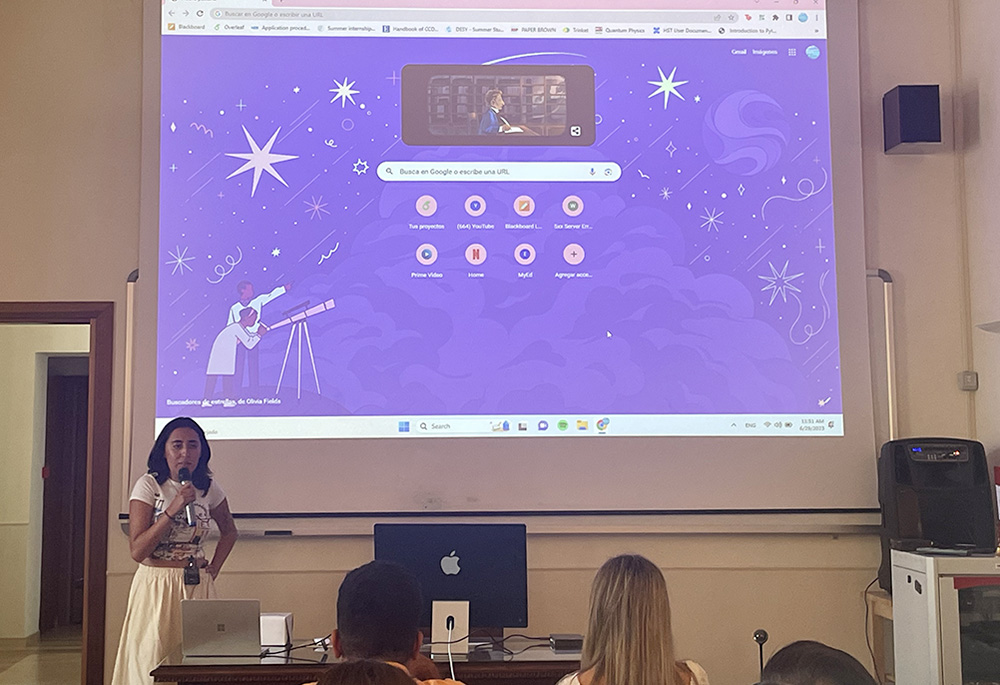 A student from the 2023 cohort at the Vatican Observatory Summer School presents to other students on June 29. (EarthBeat photo/Christopher White)