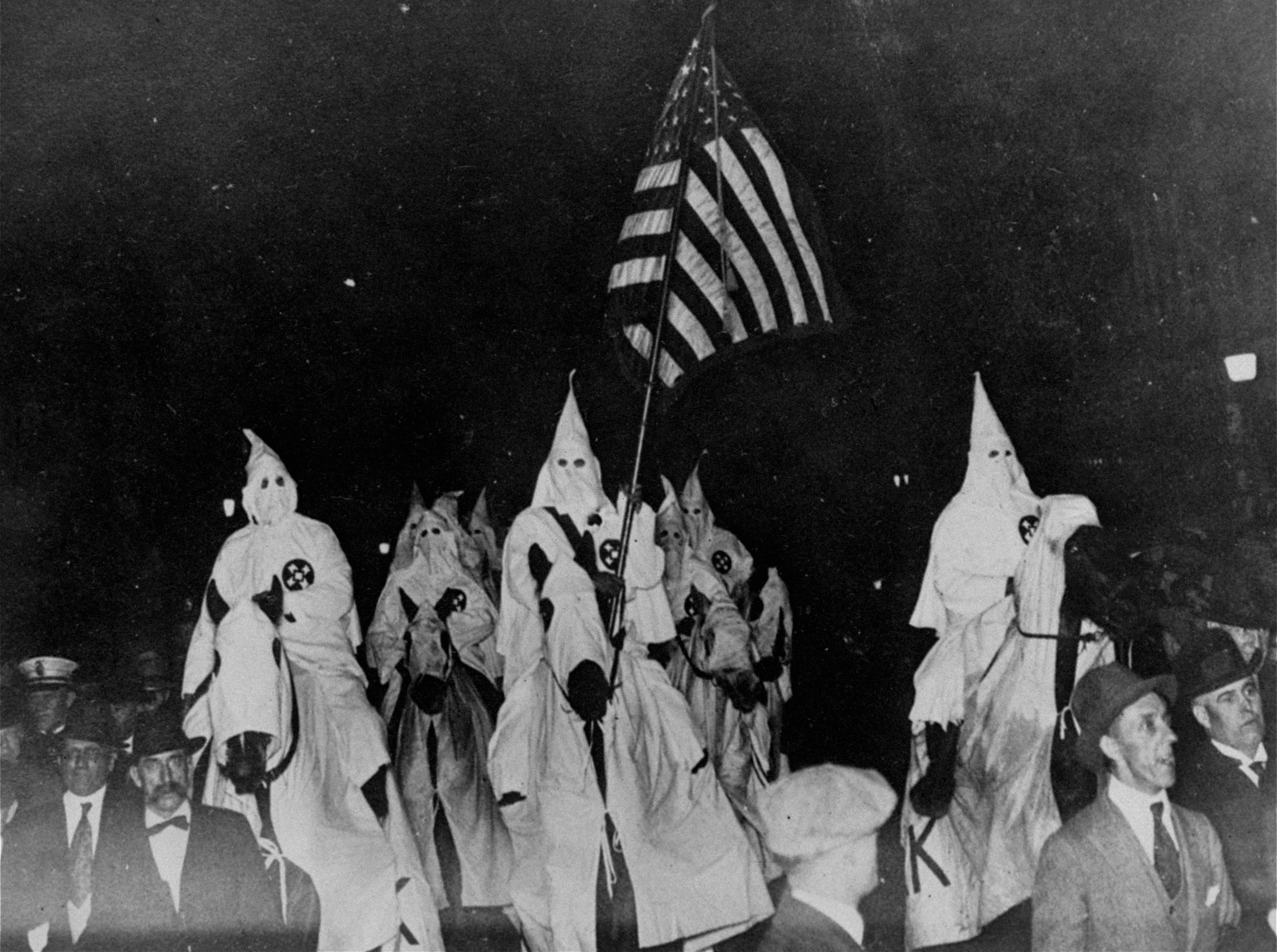 The Ku Klux Klan parades through the streets of Tulsa, Oklahoma, Sept. 21, 1923. (AP)