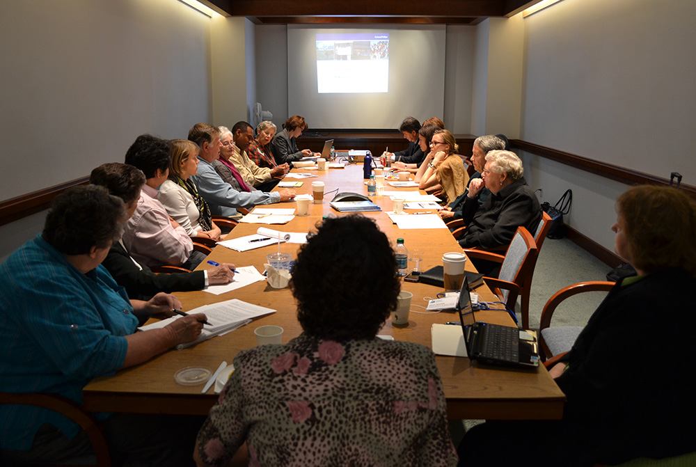 Corporate dialogues are one of the main vehicles that Interfaith Center on Corporate Responsibility members use to raise issues with corporate management. This 2016 meeting between ConocoPhillips and members of the center focused on numerous climate and environmental justice topics. (Courtesy of Interfaith Center on Corporate Responsibility)