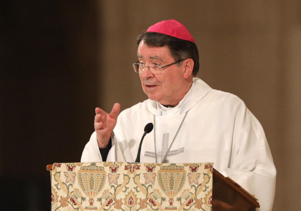 Cardinal-designate Christophe Pierre, apostolic nuncio to the United States, delivers a message from Pope Francis at the Basilica of the National Shrine of the Immaculate Conception in Washington Jan. 19, 2023, during the opening Mass of the National Prayer Vigil for Life. (OSV News photo/Bob Roller)